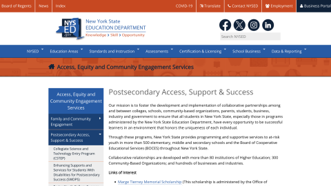Screenshot of Postsecondary Access, Support & Success